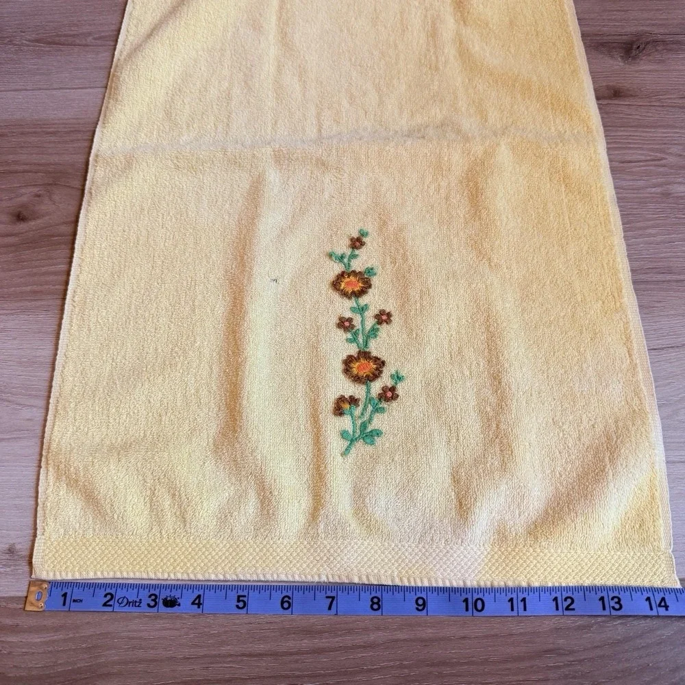 Yellow Vintage Handtowel Embroidered Flowers Cotton